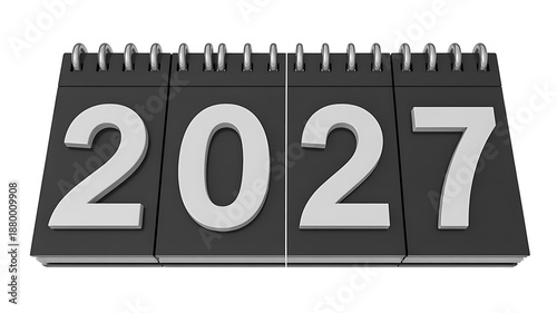 Black calendar with 2027 on white background isolated