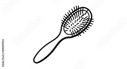 A simple black and white line drawing depicts a hairbrush showcasing its bristles and handle presented as a silhouette high quality