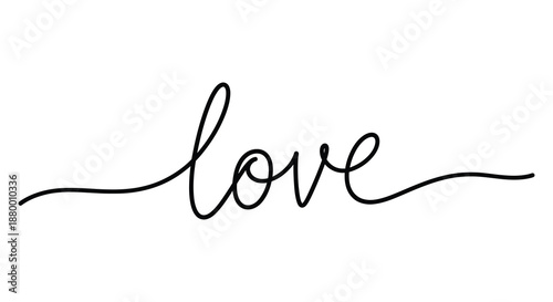 A delicate flowing handwritten script spelling the word love in black ink on a plain white background silhouette high quality professional