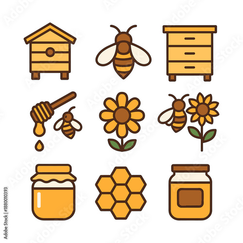 Beekeeping and honey production icons