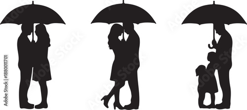 Three Silhouettes of People Sharing Umbrellas in Different Scenarios also transparent background couple