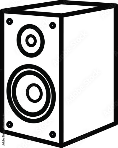 A simple black and white line art icon of a speaker box with two drivers