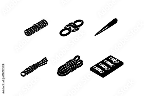 Monochrome icon set of sewing and crafting tools in minimalist style