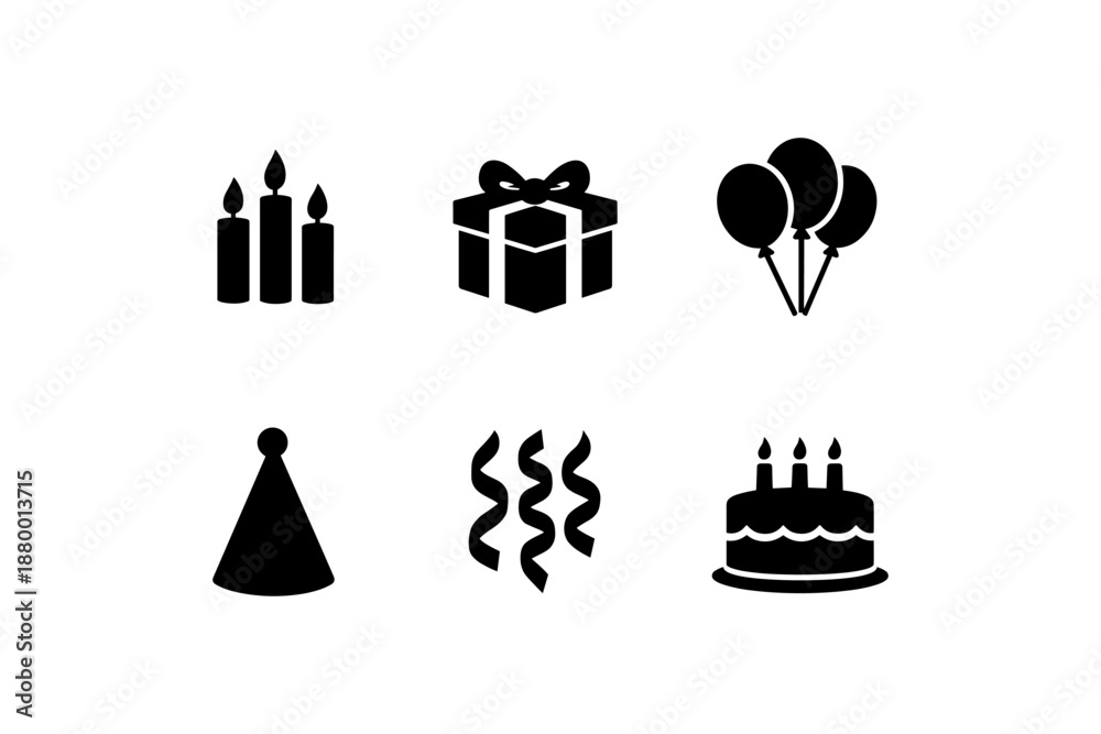 Obraz premium Silhouette party icons: celebratory elements for events and birthdays