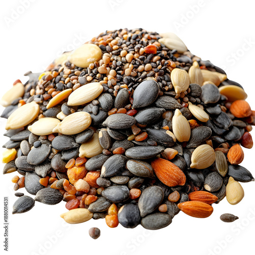 Variety of small stones in a colorful pile with transparent background