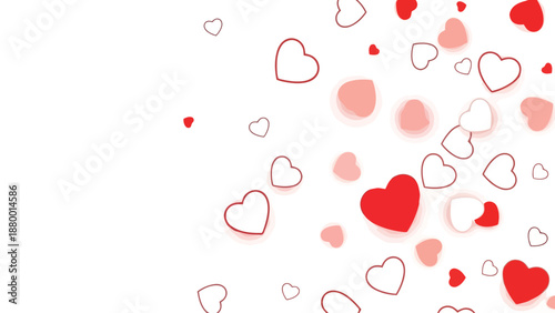 Scattered red and pink hearts on a white background love valentine