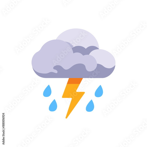 Obraz na plátně Thunderstorm cloud with lightning and raindrops, colorful vector flat style illu