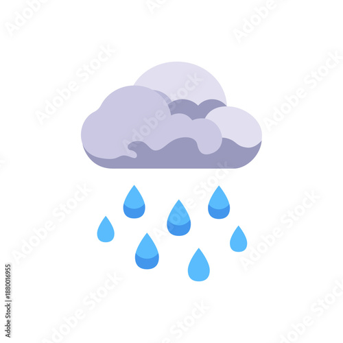 Rain cloud with falling raindrops weather symbol, colorful vector flat style illustration