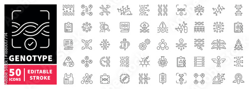 Genotype editable line icons set: dna, genetics, and bioinformatics symbols