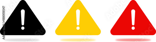 Set of warning triangle icons in black, yellow, and red