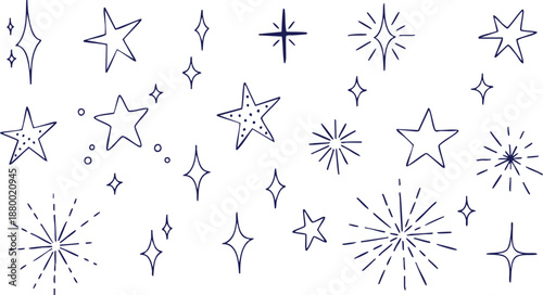 Playful hand-drawn star and sparkle pattern for whimsical backgrounds and children’s designs.