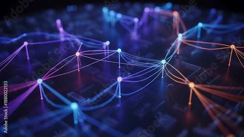 Colorful network connections on a circuit board background technology