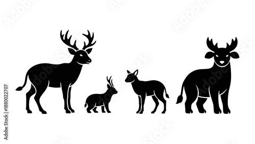 Family of Deer Silhouettes Illustration.