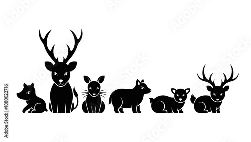 Family of Deer Silhouettes with Antlers.