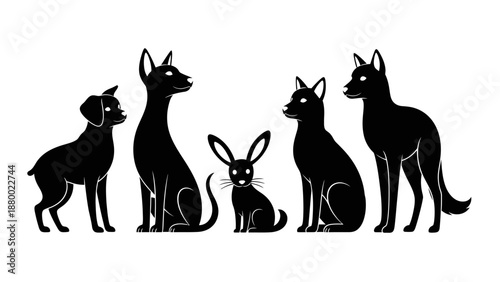 Group of Dogs and Rabbit Silhouettes.