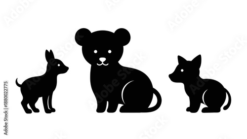 Silhouette of dog bear and cat.