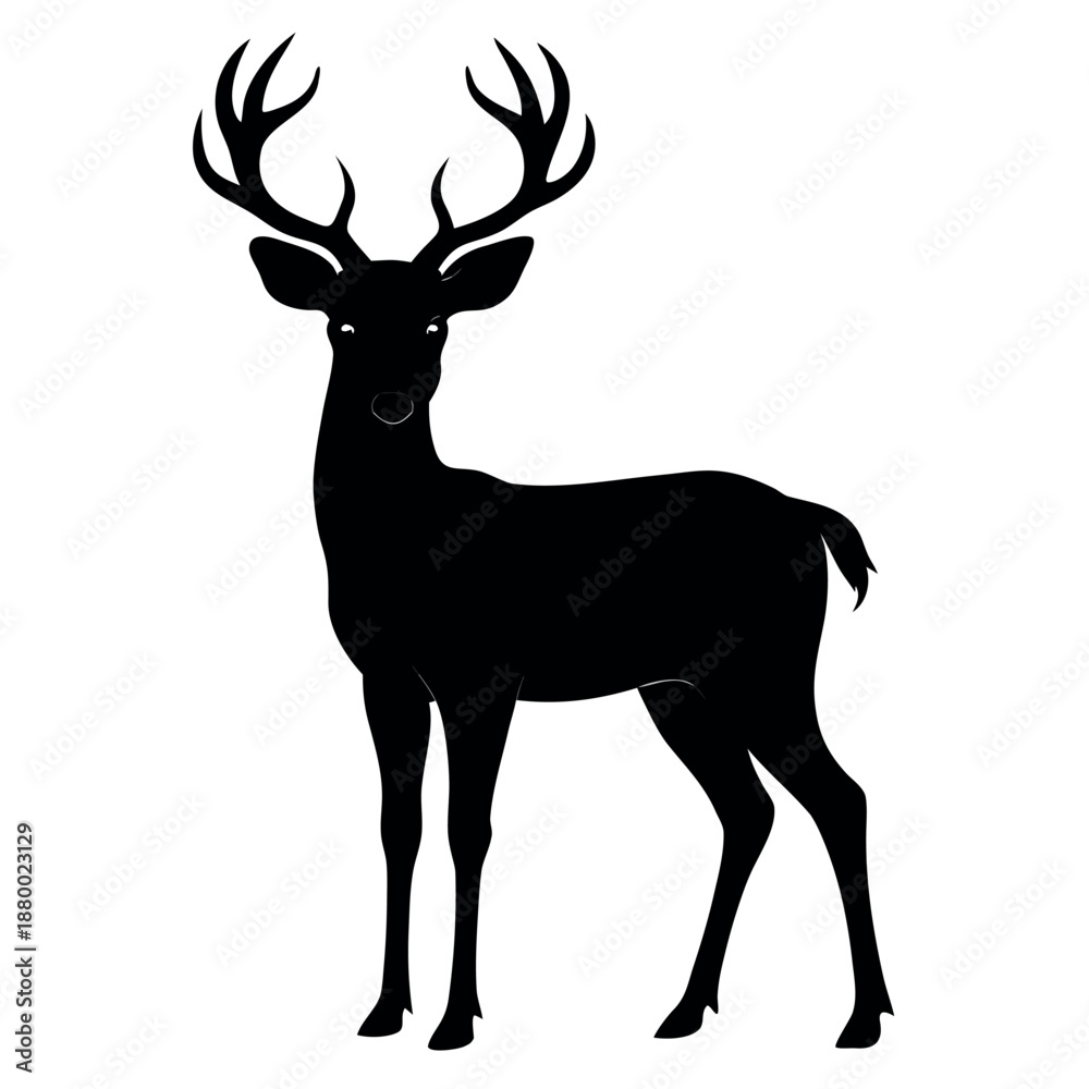 Fototapeta premium A black silhouette of a deer with large antlers on a white background