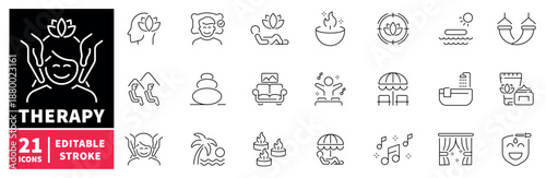 Therapy icons set. editable line icons, flat style, wellness and relaxation symbols