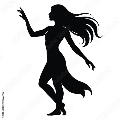 Silhouette of a woman and girl dancing in elegant pose