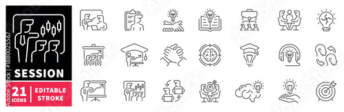 Business and leadership icons set. editable line icons, corporate, management symbols