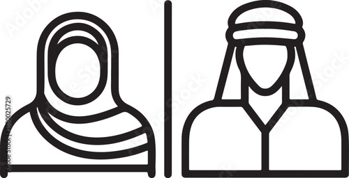 Simple outline icons show a Middle Eastern man and woman in traditional headwear