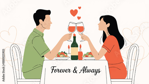 Couple enjoying romantic dinner and wine together at restaurant
