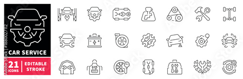 Car service icons set. linear, editable line icons for automotive and repair tools