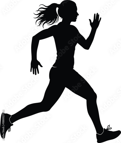 Athletic Female Runner Silhouette Vector Illustration, Woman Jogging in Sportswear Isolated on White Background for Fitness, Marathon, Health, and Active Lifestyle Graphic Design