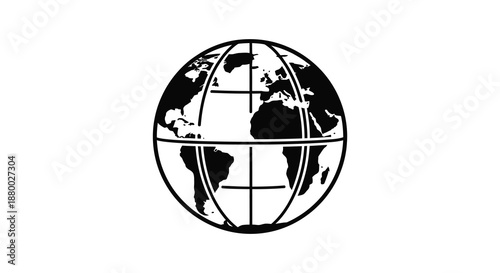 A stark black and white representation of planet earth showcasing continents and oceans in a minimalist style silhouette high quality professional