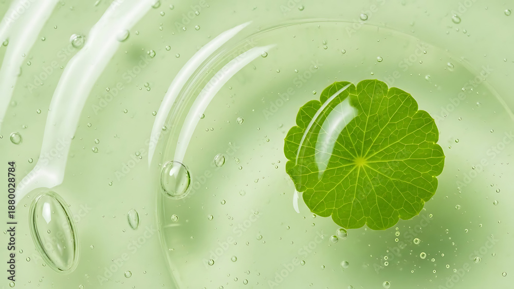 custom made wallpaper toronto digitalRefreshing Centella Asiatica Leaf in Hydrating Green Gel Serum with Bubbles for Natural Skincare