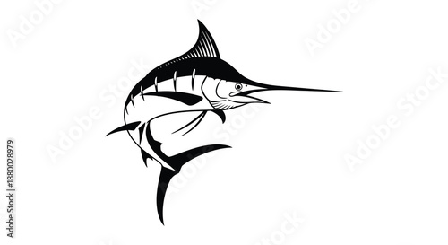 a black and white drawing of a marlin fish in motion silhouette high quality professional detailed modern elegant stylish clean crisp