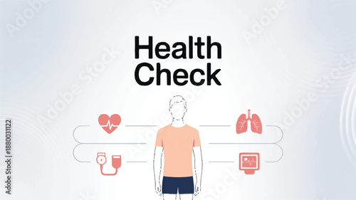 Health check concept with human body and medical icons