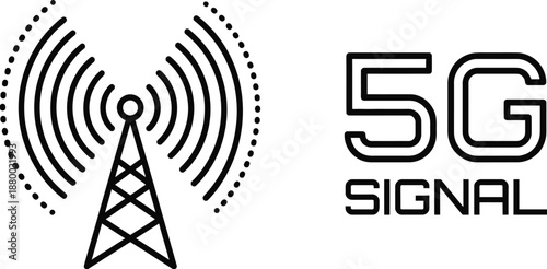Telecommunication tower emitting 5G signal waves vector illustration