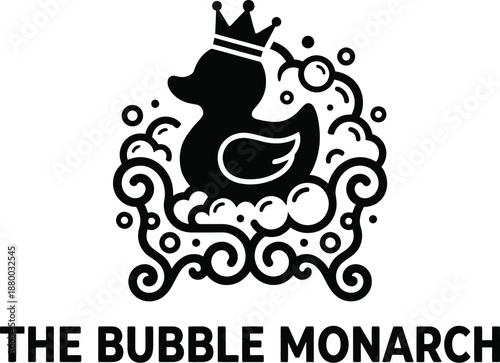 Rubber duck wearing gold crown sitting on bubble throne