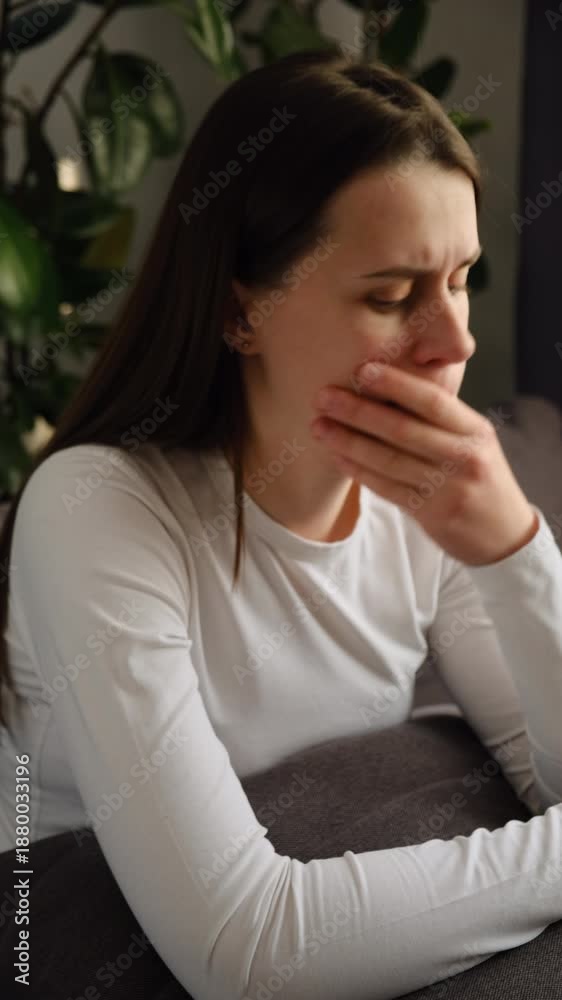 custom made wallpaper toronto digitalWorried sad young woman sitting on couch at home thinking pondering, anxious unhappy brunette female suffer from mental psychological personal problems mourn or yearn concept