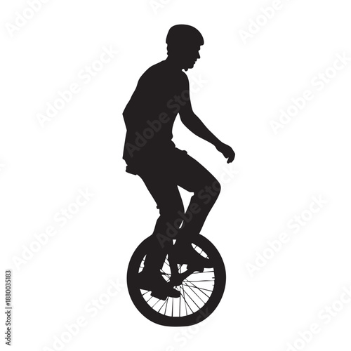 Unicyclist Silhouette Man Riding Unicycle Skillful Rider Performing Balance Act Isolated Black and White Vector Graphic Stunt Cyclist Acrobat