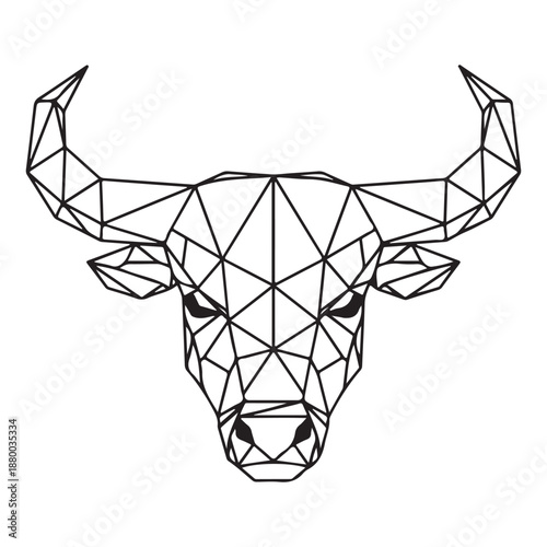 Bull Head Geometric Polygonal Line Art Outline for Modern Logo