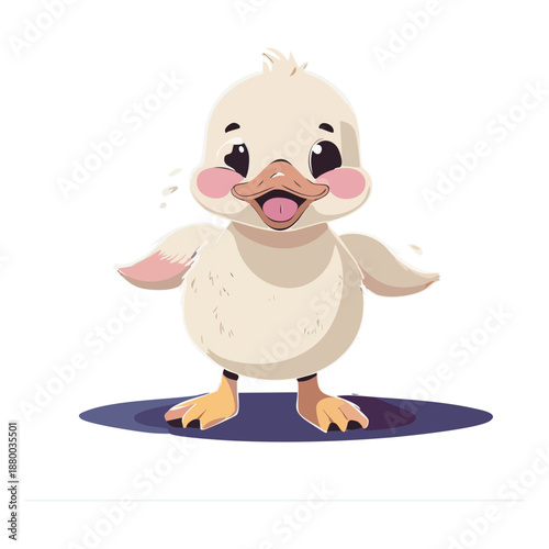 Happy White Animal Duckling Character Standing Firmly In Simple Artistic Style Illustration With Dark Ground