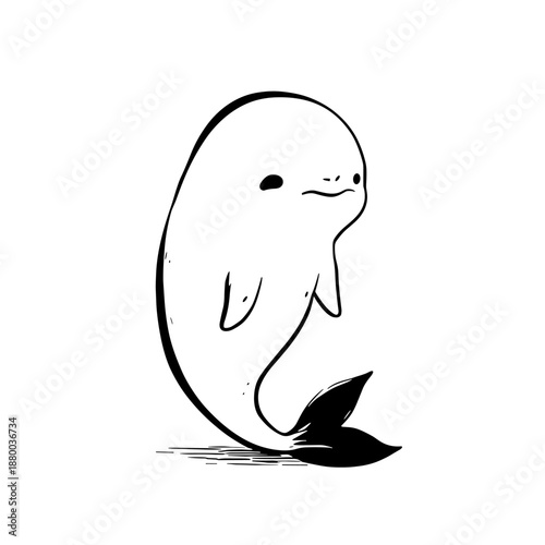Beluga Whale. Beluga Whale simple black and white line art vector logo