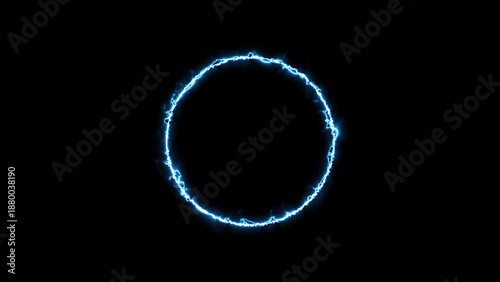 Glowing blue circle frame isolated on black background