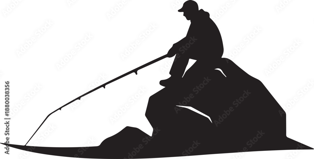 © Prifix Art - Silhouette of a person fishing on a rock 1 © Prifix Art - Silhouette of a person fishing on a rock 1