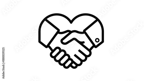 Outline icon depicting a loving handshake inside a heart shape symbolizing partnership and affection