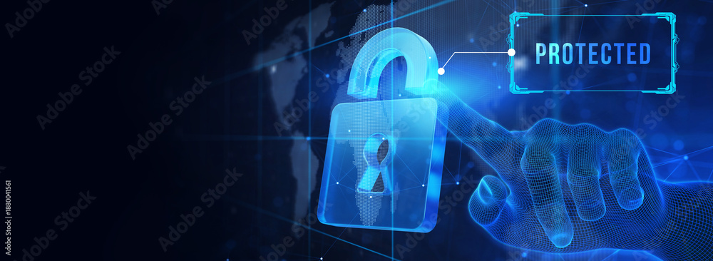 Fototapeta premium Cyber security data protection business technology privacy concept. Protected. 3d illustration