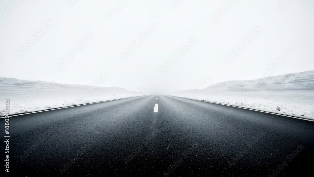 Obraz premium Empty Road with Foggy Landscape.