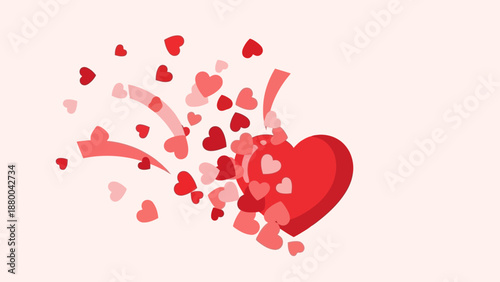 Exploding Heart with Red Hearts and Confetti - Love Celebration