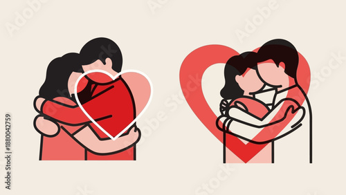 Loving Couple Hugging, Heart Symbol, Romance and Affection