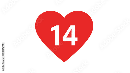 Red Heart with Number 14 Inside, Valentine's Day Concept, Isolated