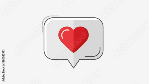 Red Heart Icon in Speech Bubble, Love Message, Social Media Like Notification