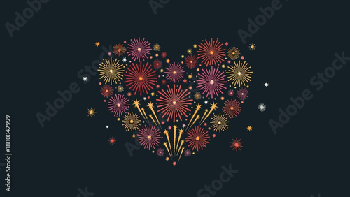 Heart Shape Fireworks Display on Dark Background