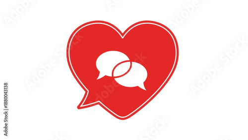 Red Heart with Speech Bubbles Icon - Love Conversation and Communication Concept